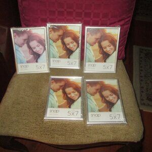 Five   5x7 Picture Frames with Silver Trim